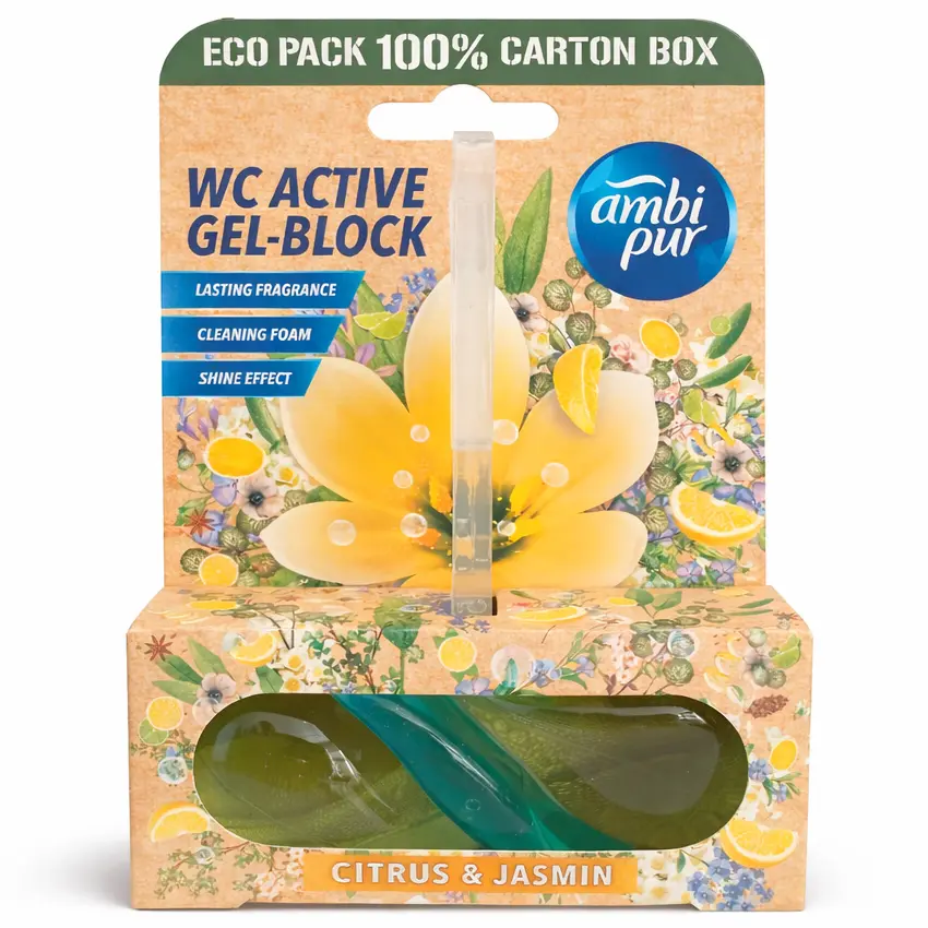 Zdjęcie produktu Zawieszki do toalety wc żel Ambi Pur Citrus and Jasmin koszyk kostka czyszcząca barwiąca 1szt.