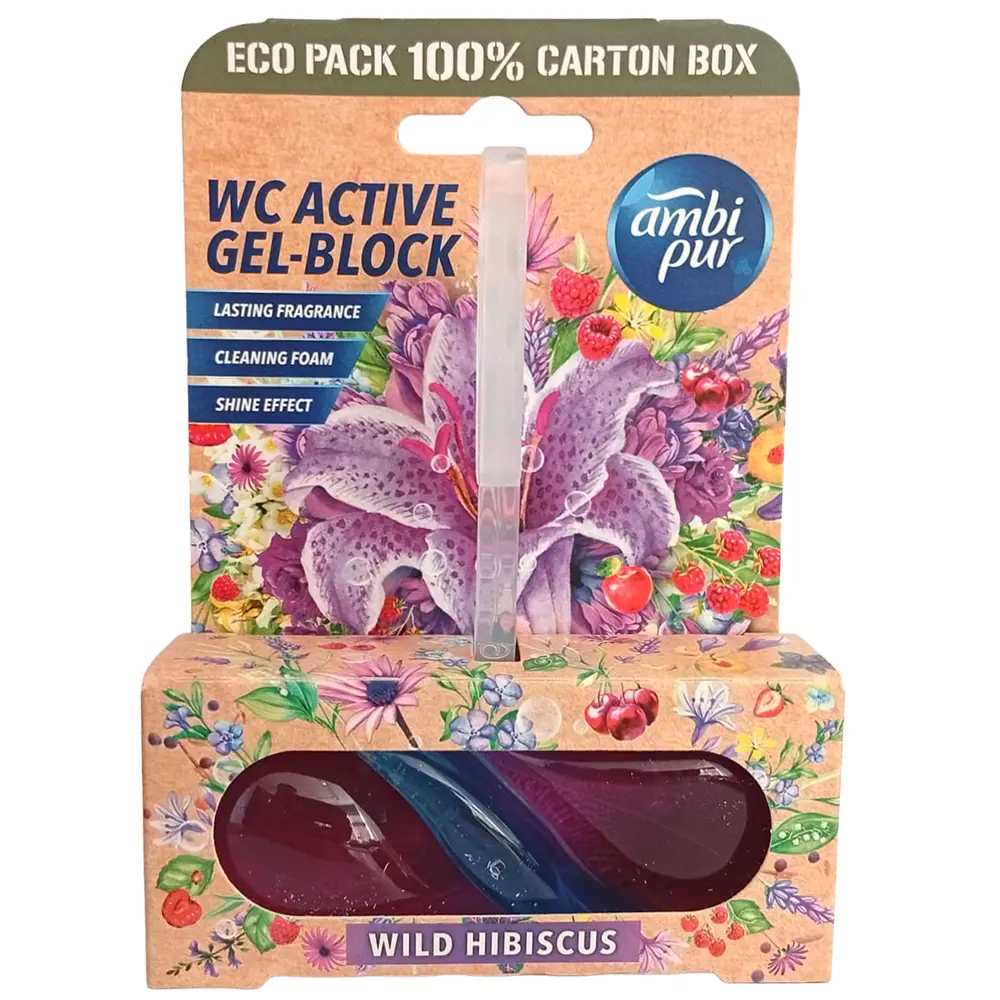 Zdjęcie produktu Zawieszki do toalety wc żel Ambi Pur Wid Hibiskus koszyk kostka czyszcząca barwiąca 1szt.