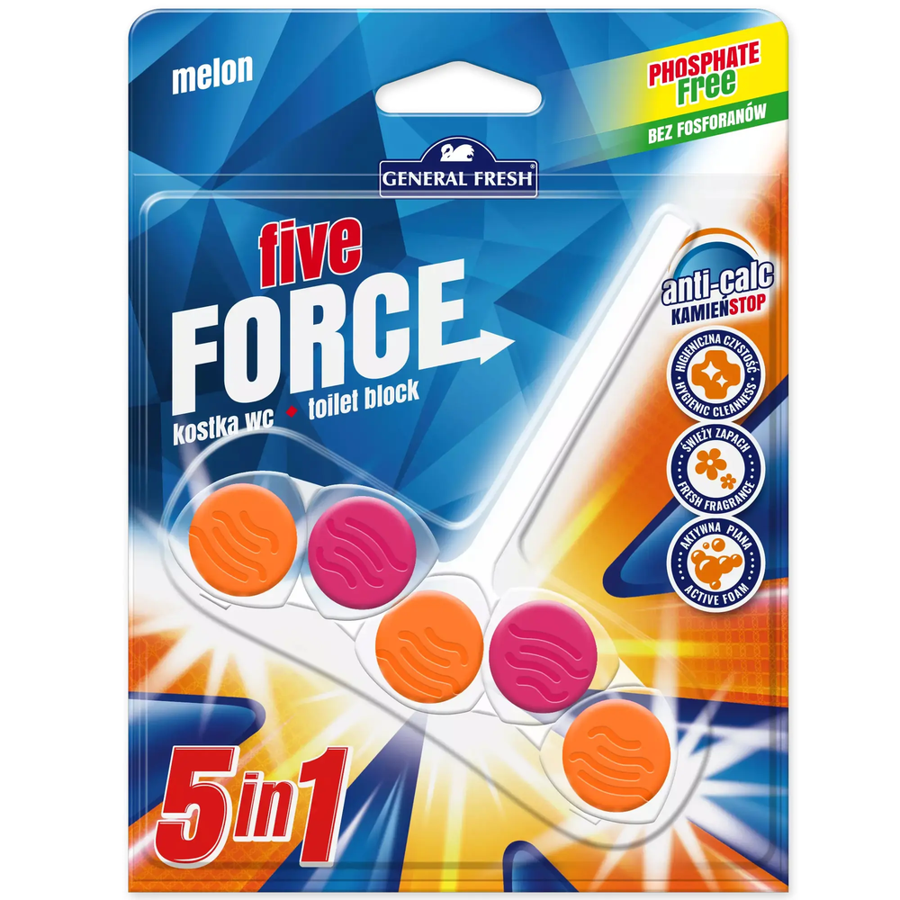 Zdjęcie produktu Kostka toaletowa zawieszka WC Five Force Zapach Melon 1szt.