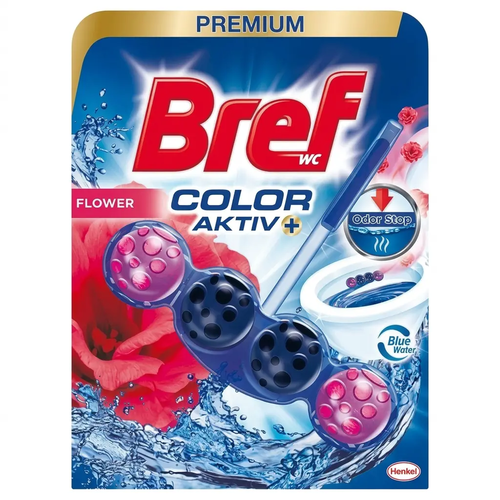 Zdjęcie produktu Kostka toaletowa zawieszka WC Bref Kolor Aktiv Fresh Flower Blue Water 1szt.