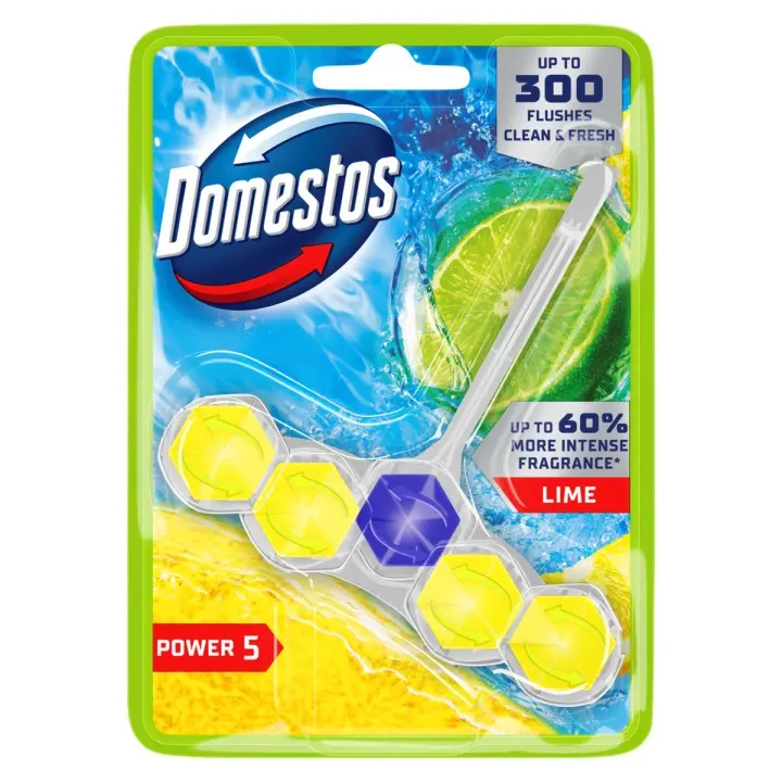 Zdjęcie produktu Kostka toaletowa zawieszka WC Domestos koszyk Zapach Cytrynowy Lime 5w1 1szt.