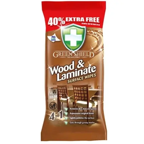 Zdjęcie produktu Chusteczki nawilżane do czyszczenia Green Shield do drewna i laminatu 70 szt.