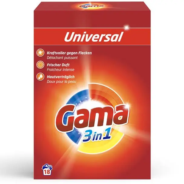 Zdjęcie produktu Uniwersalny proszek do prania Gama 1kg skutecznie usuwa plamy 18 prań