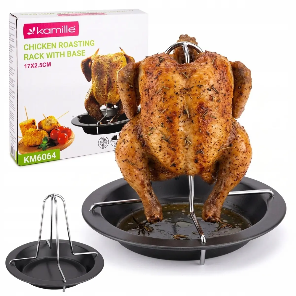 Zdjęcie produktu Stojak do pieczenia kurczaka Kamille pionowy grill piekarnik 18x16 cm 