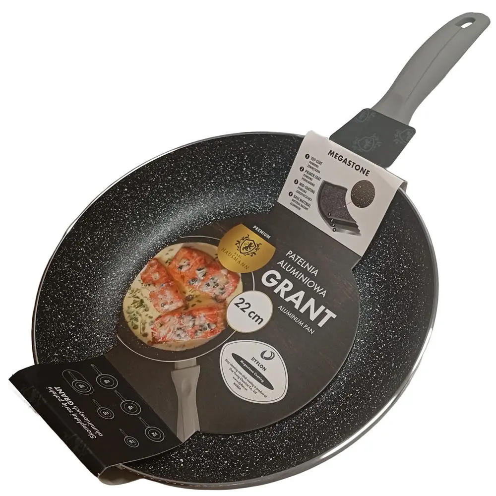 Zdjęcie produktu Patelnia Aluminiowa Hausmann Grant 22 cm zapobiega przywieraniu do wszystkich rodzajów płyt grzewczych