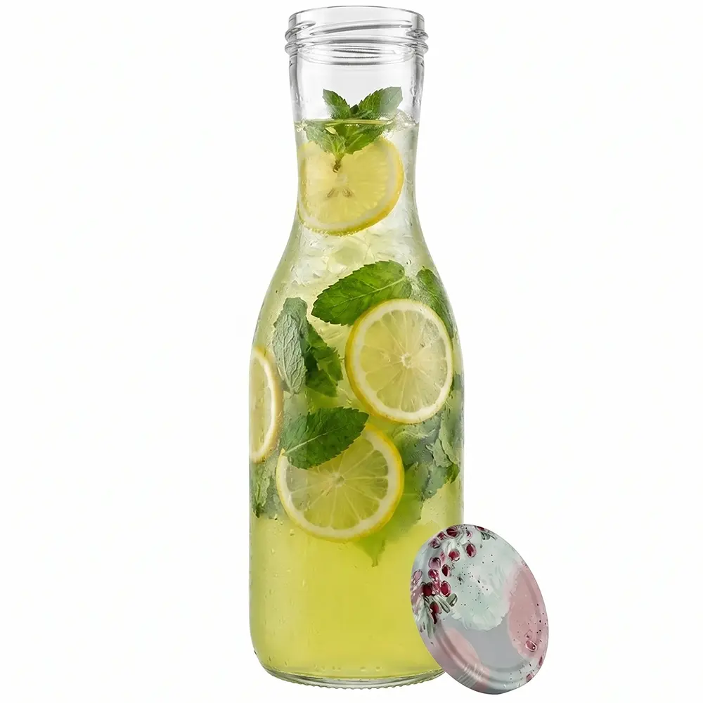Zdjęcie produktu Butelka Szklana z Zakrętką na karafka napój sok 1 L zestaw 3 sztuk