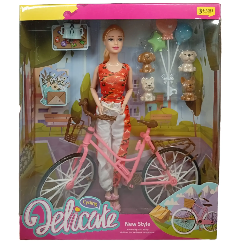 Zdjęcie produktu Zestaw Lalka z Rowerem Delicate Cycling Pieski i akcesoria 3+ 