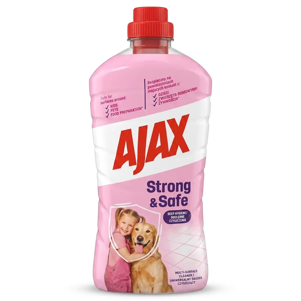 Zdjęcie produktu Płyn uniwersalny Ajax Strong and Safe Bezpieczny dla dzieci i zwierząt do wszystkich powierzchni 1 L