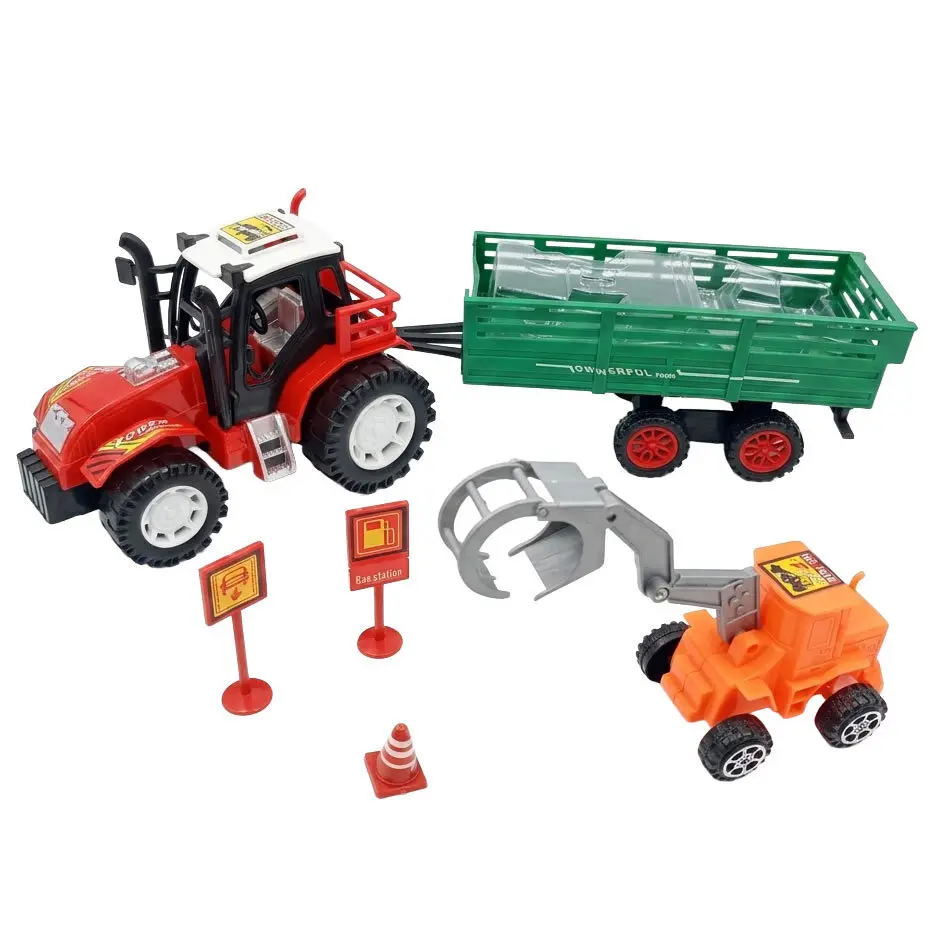 Zdjęcie produktu Traktor z Przyczepą i Ładowarka i 2 Znaki Drogowe – Zestaw do Zabawy w Rolnika
