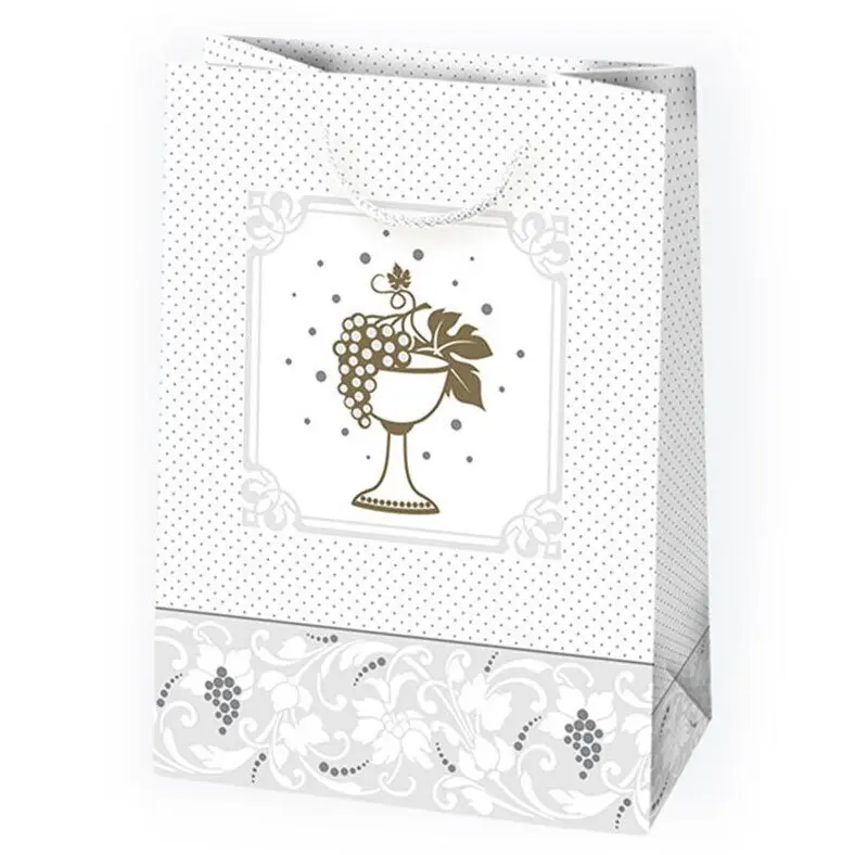 Zdjęcie produktu Torebka Prezentowa na Komunię Komunijna Biała IHS Złoty Kielich Hostia 23x11x32cm mix wzór 1szt.