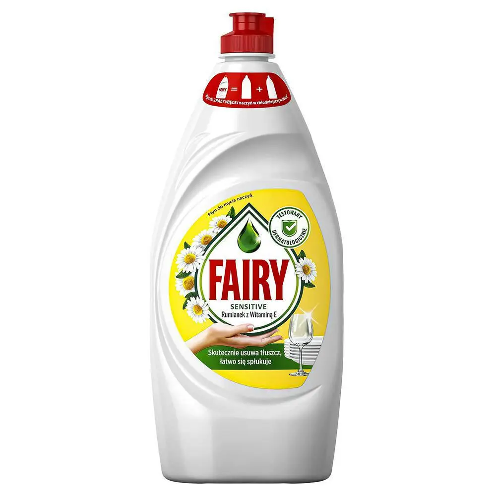 Zdjęcie produktu Płyn do mycia naczyń Fairy rumianek Sensitive skoncentrowany skutecznie pochłania tłuszcz 900 ml