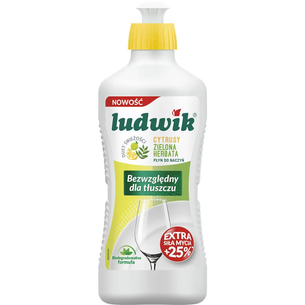 Zdjęcie produktu Płyn do mycia naczyń Ludwik Cytrusy i Zielona Herbata bezwzględny dla tłuszczu wydajny 450 ml