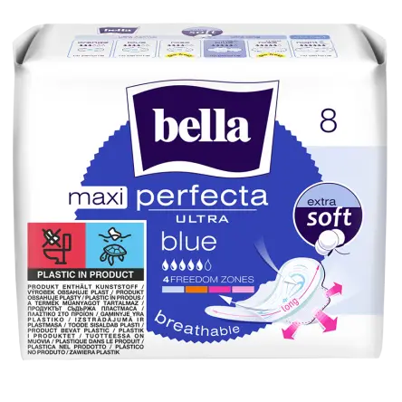 Zdjęcie produktu Podpaski Higieniczne Bella Perfecta Ultra maxi blue cienkie chłonne extra soft 8 sztuk