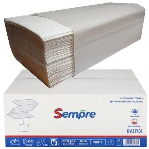 Zdjęcie produktu Ręcznik Papierowy Składany typu-v celuloza biały dwuwarstwowy 21x23 cm 3000szt