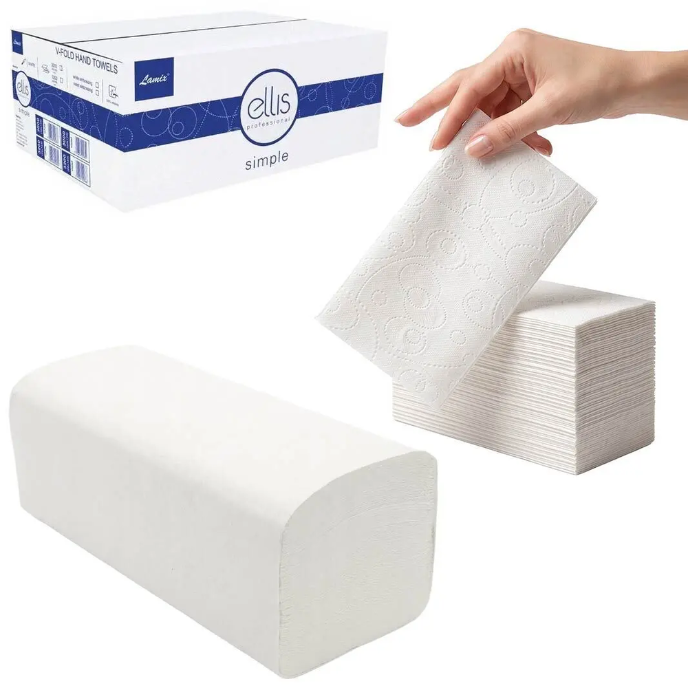 Zdjęcie produktu Ręcznik Papierowy Składany Ellis celuloza biały dwuwarstwowy 22x21 cm  3000 szt