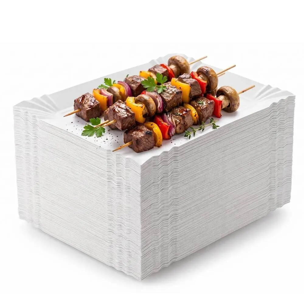 Zdjęcie produktu Tacki Papierowe Prostokątne grillowe na szaszłyk kiełbasę białe uniwersalne BEZ SUP 20x25 cm 100 sztuk
