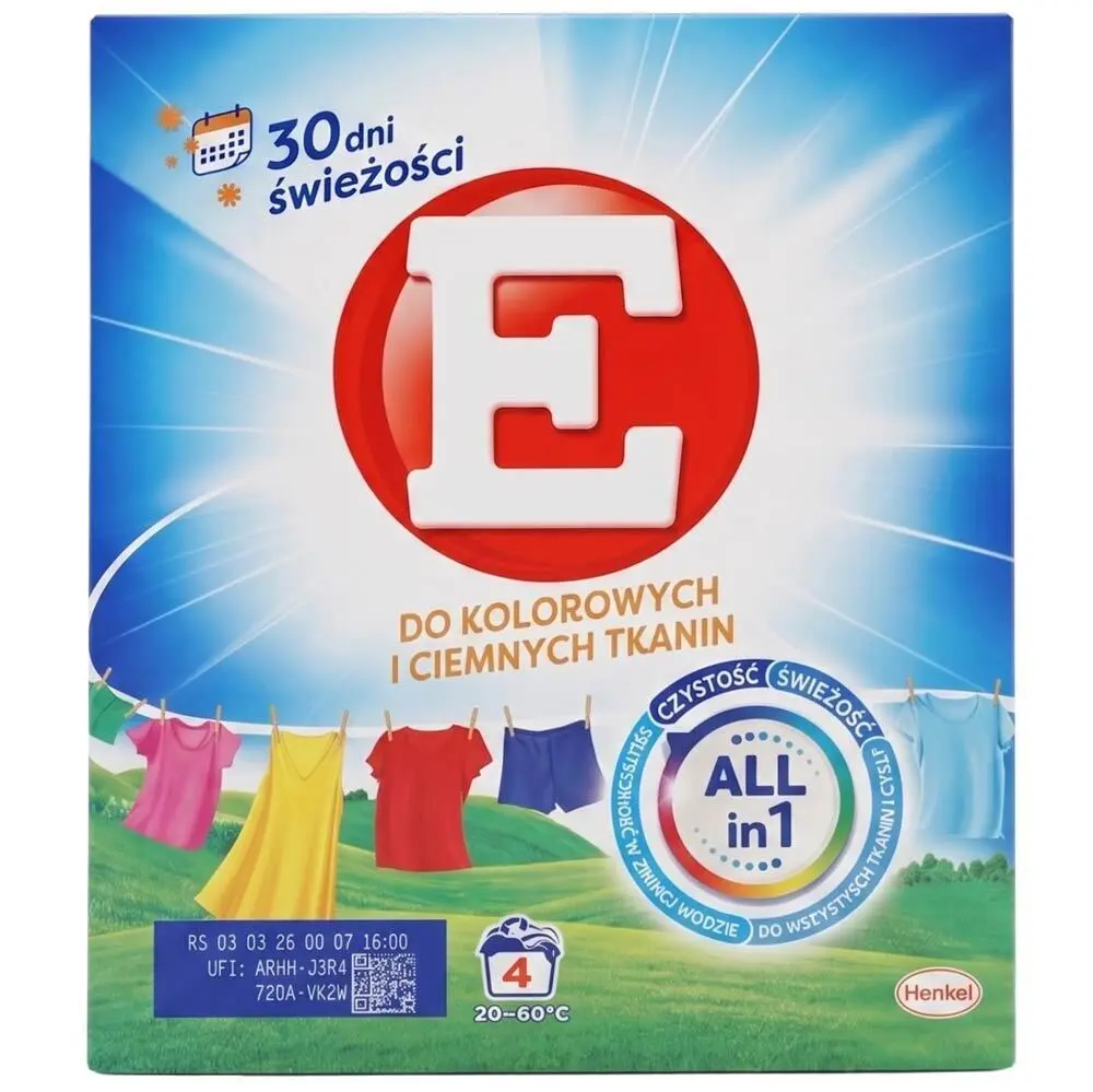Zdjęcie produktu Proszek do prania do kolorowych i ciemnych tkanin E ALLin1 silny przeciwko plamom już od 20stC 200g