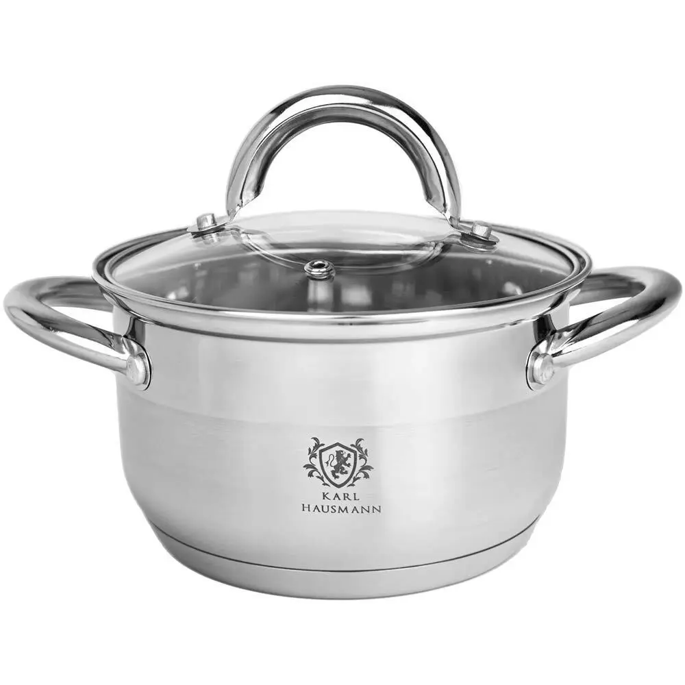 Zdjęcie produktu Garnek Gastronomiczny ze Stali Nierdzewnej z pokrywką Hausmann głęboki indukcja gaz 2L18 cm