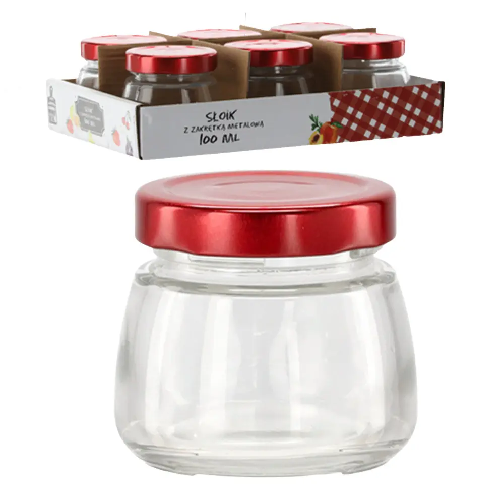 Zdjęcie produktu Słoik szklany 100 ml mały słoiczek z czerwoną metalową zakrętką 100ml