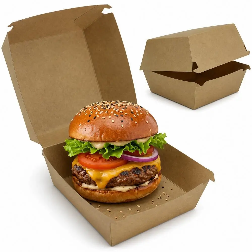 Zdjęcie produktu Burger box Kraft opakowanie na burgera hamburgera pojemnik biodegradowalny 11,5x11,5x7 cm 200 szt.