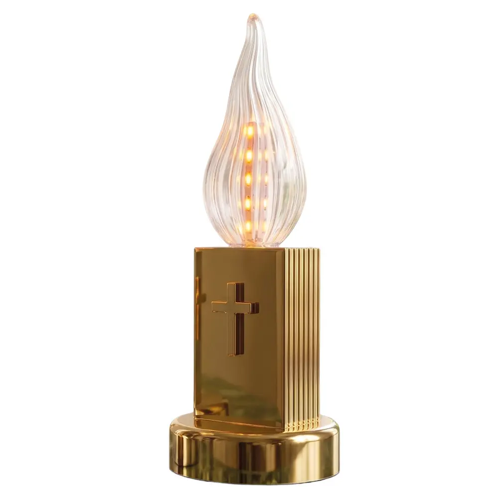 Zdjęcie produktu Wkład Znicz Świeca LED do zniczy subito księga złoty krzyż na baterie ciepły płomień 16cm