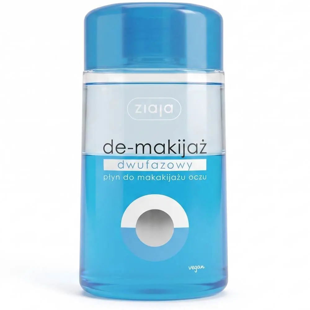 Zdjęcie produktu Płyn do Demakijażu Oczu Ziaja de-makijaż Dwufazowy zapobiega wysuszaniu skóry Vegan 120 ml