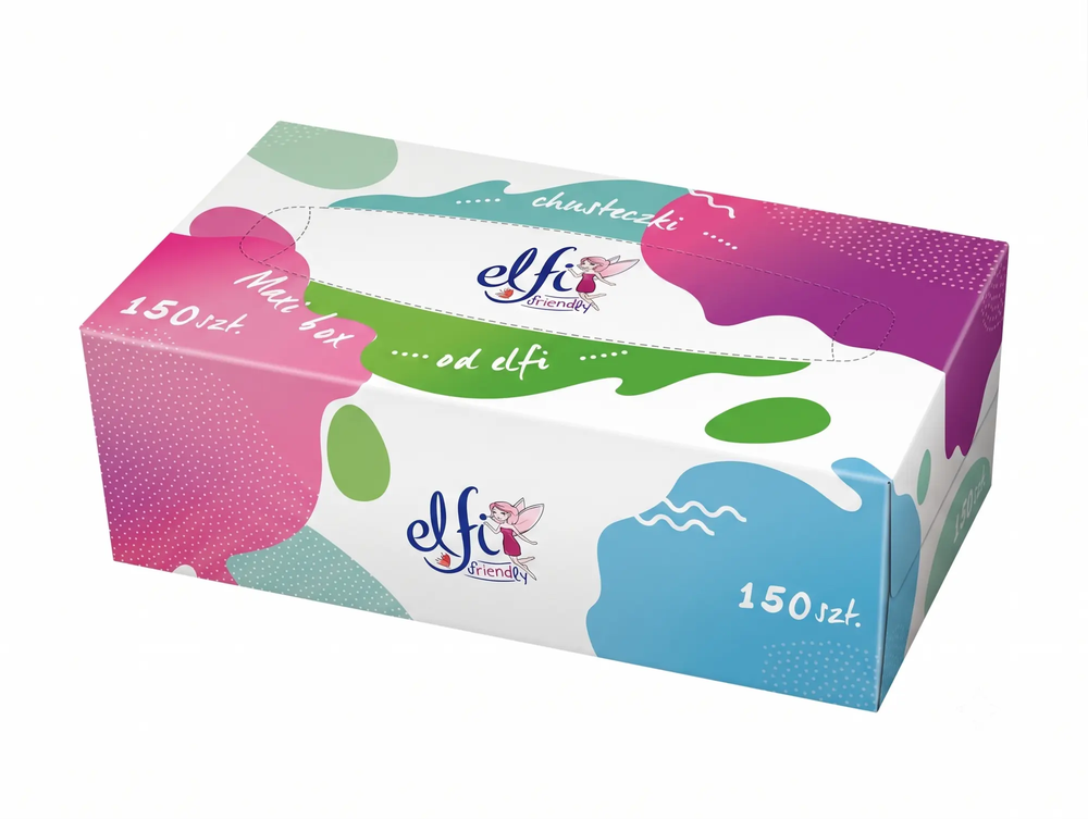 Zdjęcie produktu Chusteczki Higieniczne Elfi Maxi Box warstowe 100% cellulozy delikatne 150 sztuk