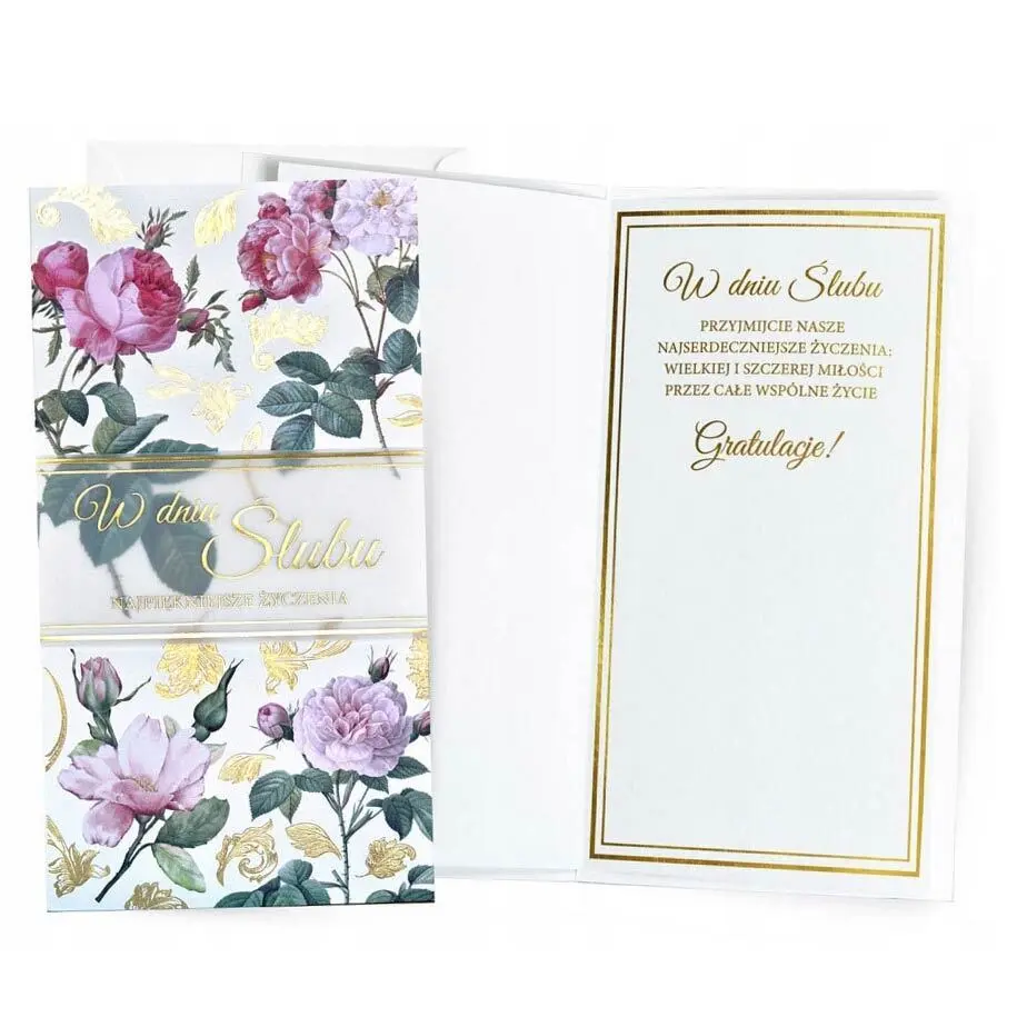 Zdjęcie produktu Kartka Pamiątka z Okazji Ślubu życzenia ślubne elegancki karnet z kopertą 