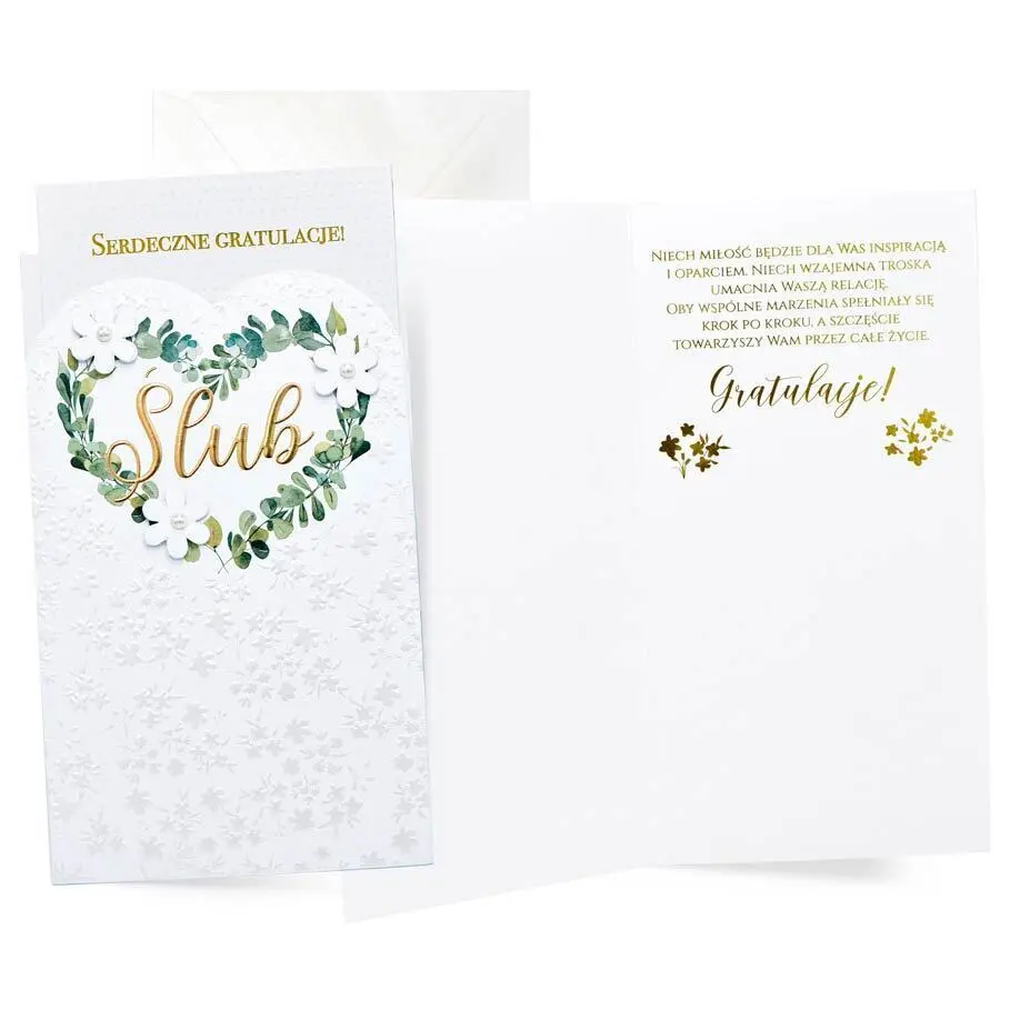 Zdjęcie produktu Kartka Pamiątka z Okazji Ślubu życzenia ślubne elegancki karnet z kopertą