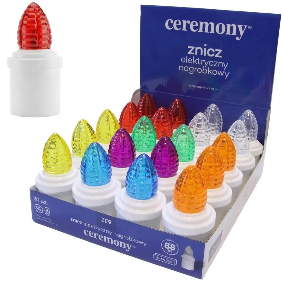 Zdjęcie produktu Znicz Elektryczny Wkład Nagrobkowy Ceremony ZE9 na baterie 2x AA w zestawie 88 dni mix kolor 1szt.