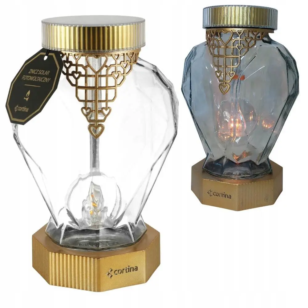 Zdjęcie produktu Znicz Solarny Nagrobny Led serce metalizowany Choker Złoty 22 cm
