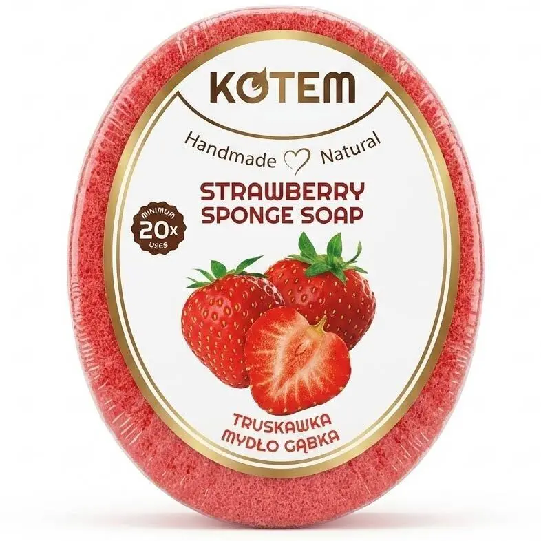 Zdjęcie produktu Mydło w Gąbce Kotem Owoc Truskawki wystarczy na minimum 20 kąpieli
