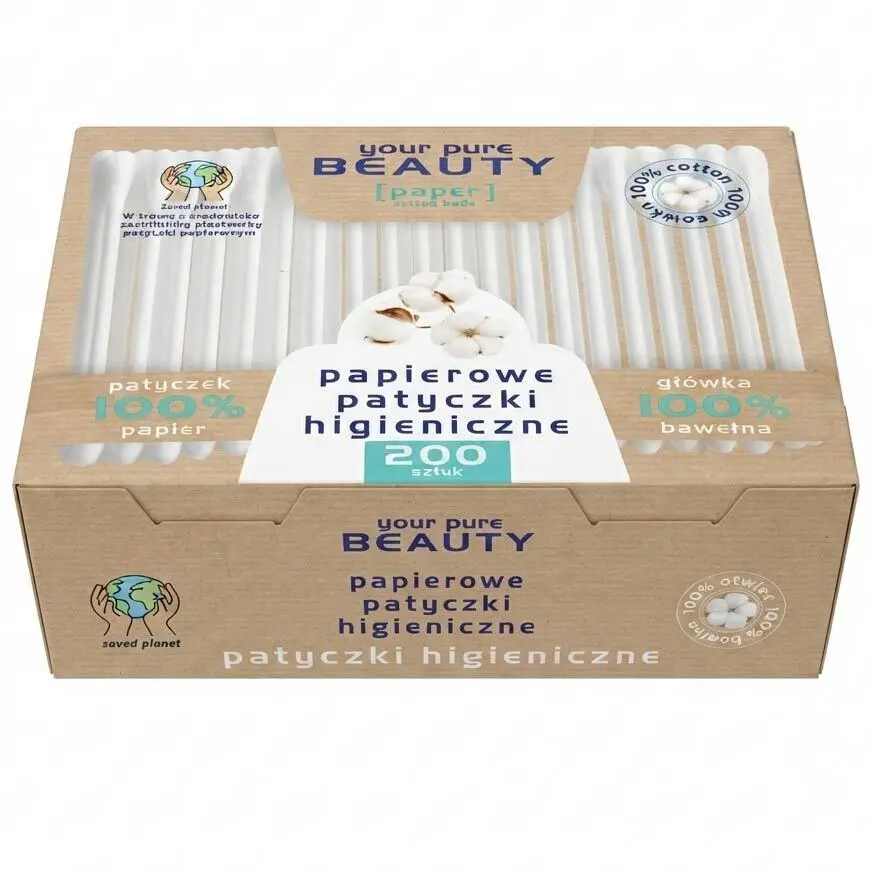 Zdjęcie produktu Patyczki  do Czyszczenia Uszu Higieniczne Beauty Papier i Bawełna 200 sztuk