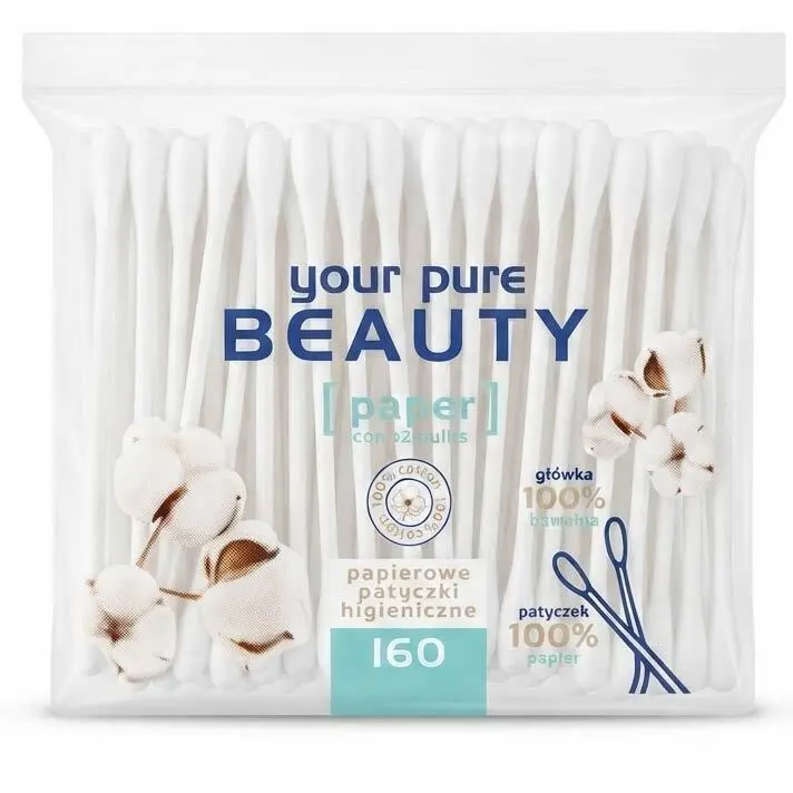 Zdjęcie produktu Patyczki  do Czyszczenia Uszu Higieniczne Beauty Papier i Bawełna 160 sztuk