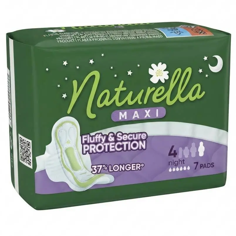 Zdjęcie produktu Podpaski ze Skrzydełkami Naturella Rozmiar 4 Maxi rozmiar 37% dłuższa ochrona zapach rumianku 7 szt. 