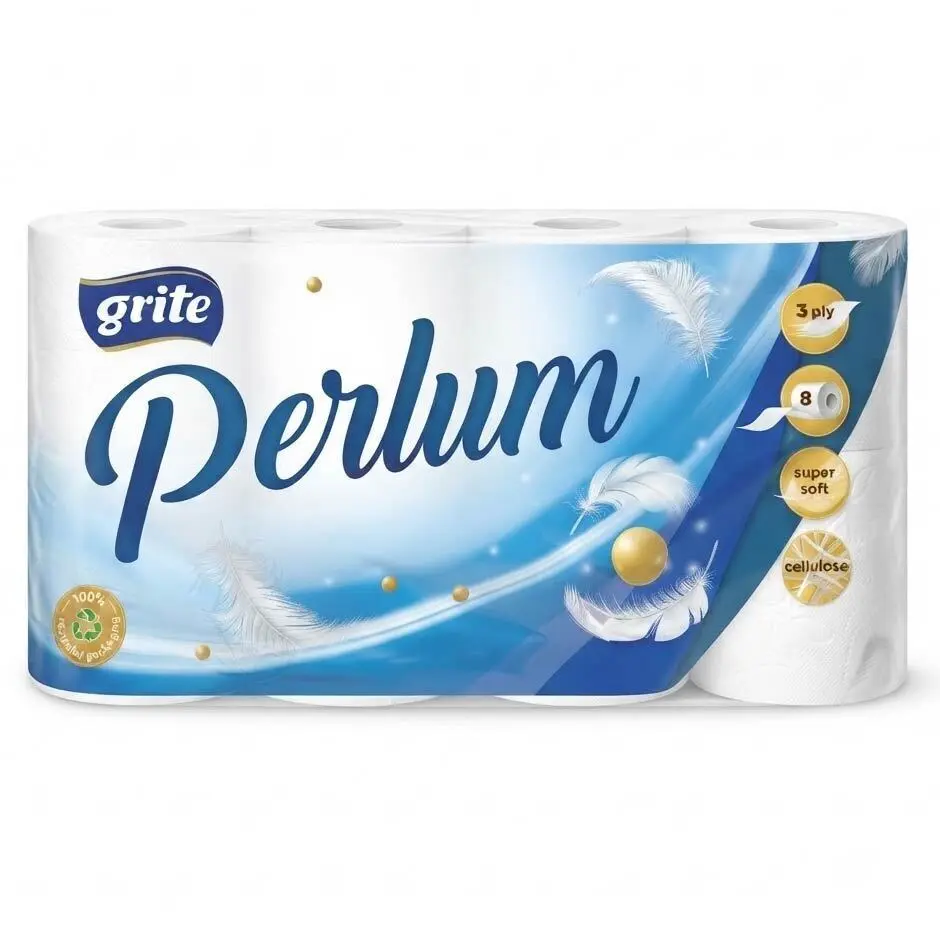 Zdjęcie produktu Papier toaletowy Grite Perlum 100% Cellulozy biały 3 warstwy 8 rolek