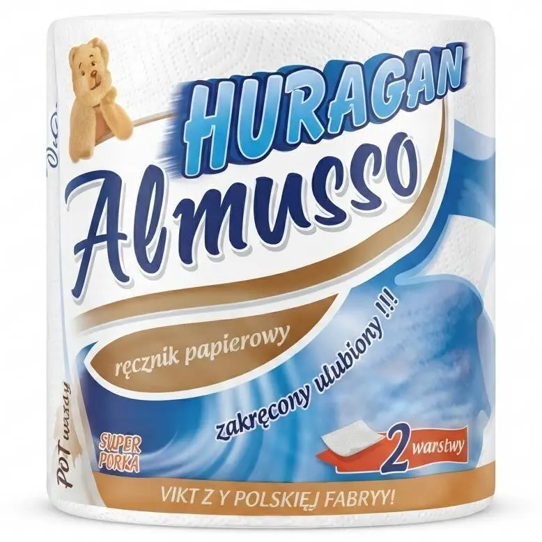 Zdjęcie produktu Ręcznik Papierowy Almusso Huragan 2 warstwy 100% Cellulozy Produkt Polski 60m