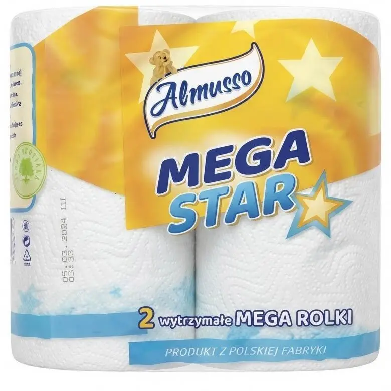 Zdjęcie produktu Ręcznik Papierowy Kuchenny Almusso Mega Star 2 rolki Produkt Polski 100% Cellulozy 20x20m