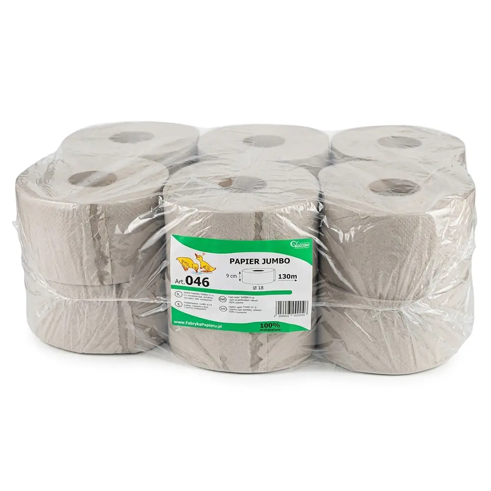 Zdjęcie produktu Papier toaletowy jumbo kaczor szary duża rolka makulaturowy recykling 19cm