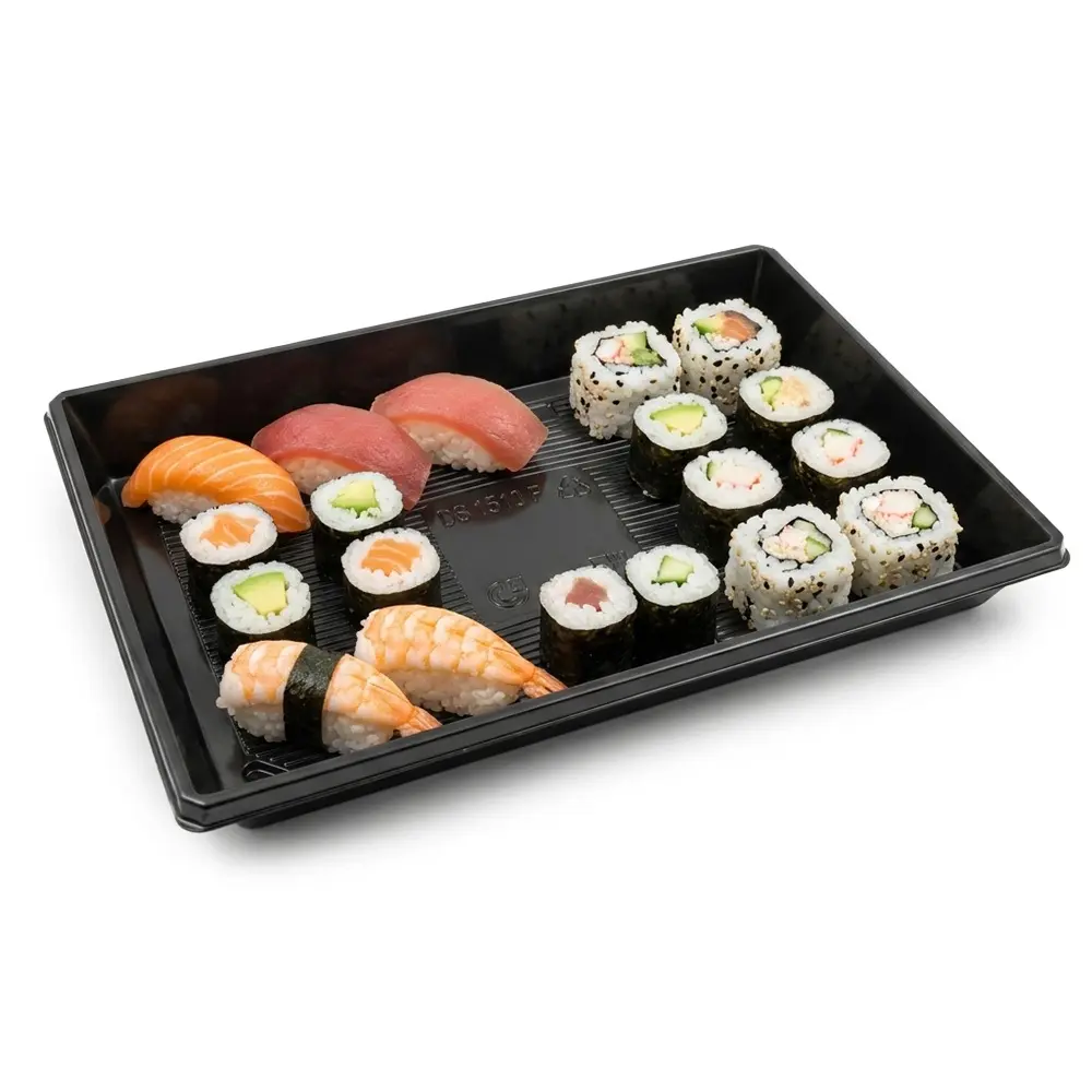 Zdjęcie produktu Pojemnik na sushi czarny plastikowy cateringowy opakowanie jednorazowe 480szt 18x12cm