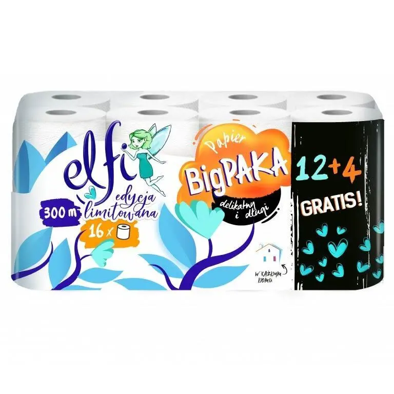 Zdjęcie produktu Papier Toaletowy Elfi Big Paka Delikatny i Długi 2 warstwy 300m 16 rolek