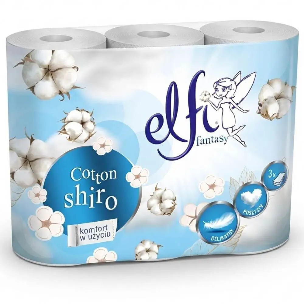 Zdjęcie produktu Papier Toaletowy Elfi Cotton Shiro Biały bawełniany 3-warstwy 6 rolek 