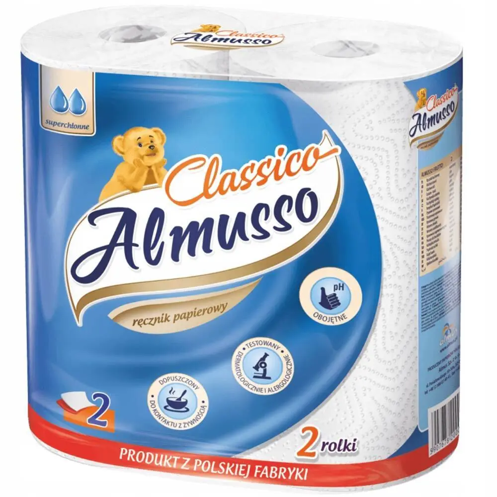 Zdjęcie produktu Ręcznik Papierowy Biały Almus Classic 2 warstwy 10m 50 listków 2 Rolki