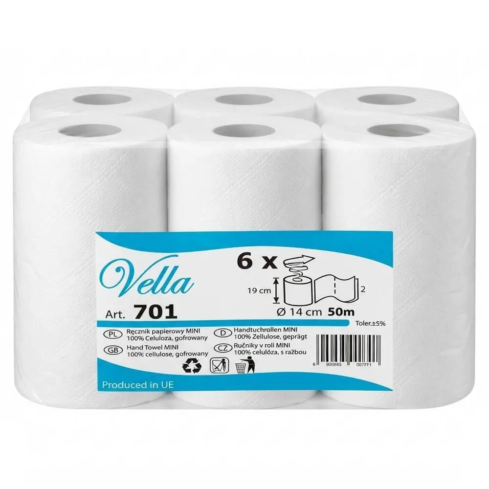 Zdjęcie produktu Ręcznik Papierowy Biały Vella 701 Mini 50m 2 warstwowy 6 Rolek