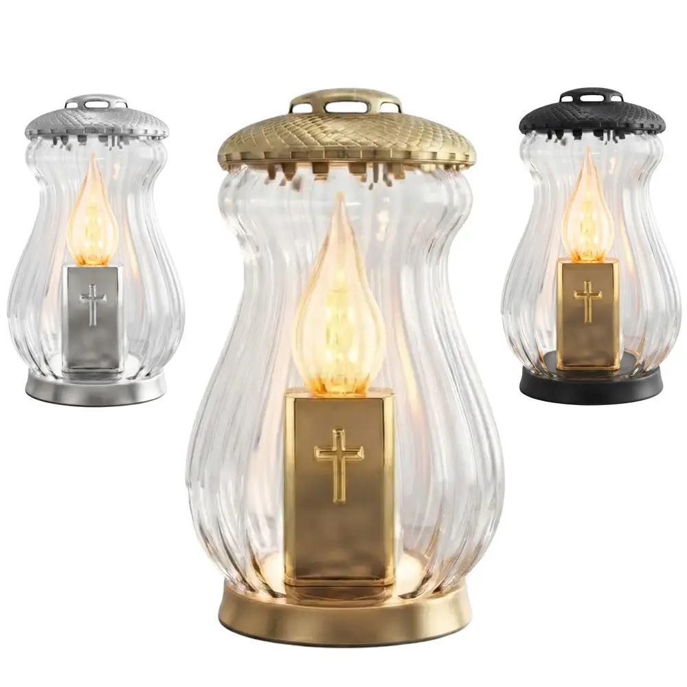 Zdjęcie produktu Znicz Szklany na Grób Santa Marozza Kioto Złoty Czarny Srebrny Metalizowany 35cm mix kolor 1 szt.
