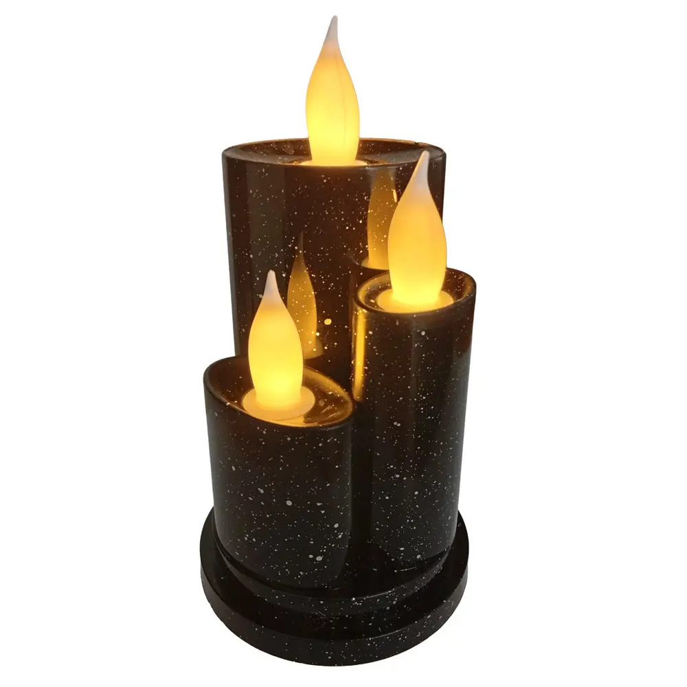 Zdjęcie produktu Znicz Wkład do Zniczy Świeca LED Świecznik Czarny ciepłe światło 3 filary baterie w komplecie 16cm 1 szt.