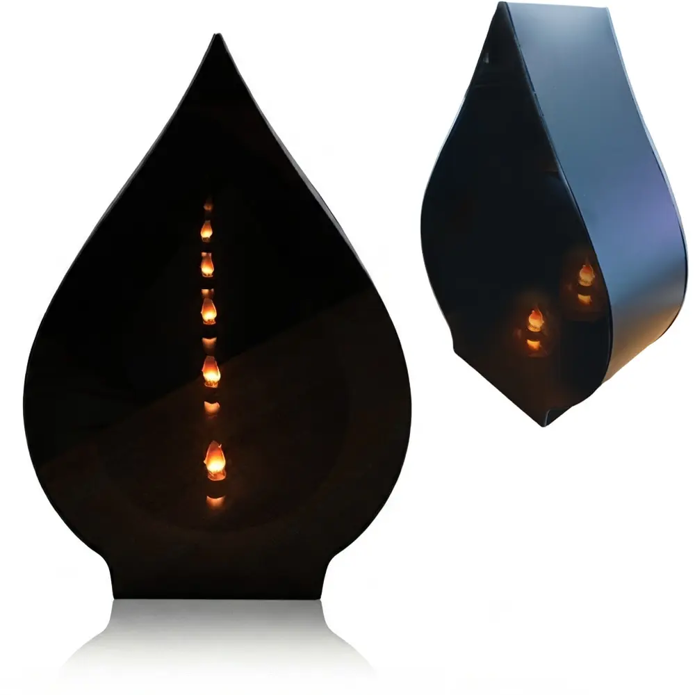 Zdjęcie produktu Znicz Metalowy na Cmentarz Nowoczesny Dwustronny 3D Czarny Lustrzany z wkładem LED 31cm