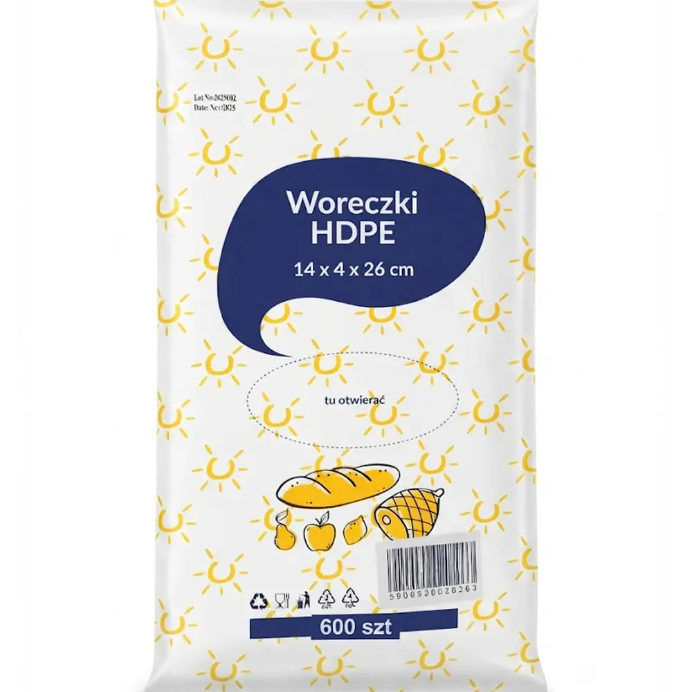 Zdjęcie produktu Woreczki na Pieczywo Bułki Drożdżówki Warzywa Mięso HDPE 14/4/26 600 szt.