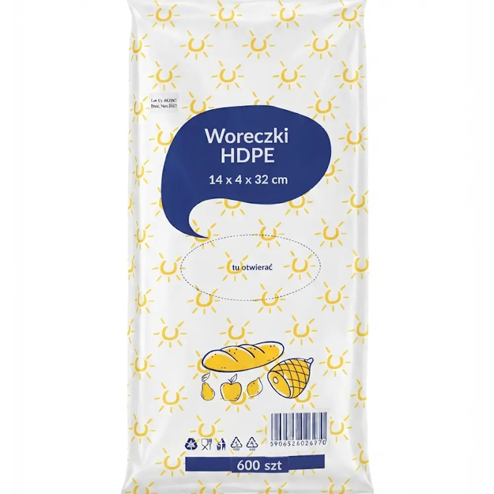 Zdjęcie produktu Woreczki na Pieczywo Bułki Drożdżówki Warzywa Mięso HDPE 14/4/32 600 szt.