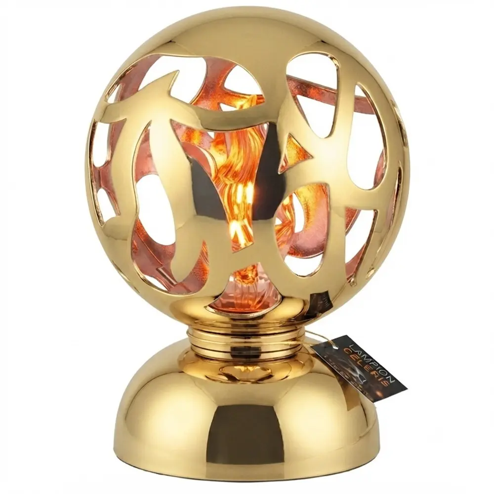 Zdjęcie produktu Lampion Znicz LED na Cmentarz Kula Cerelis Gold Ciepłe Światło na Baterie Efekt Płomienia 25 cm